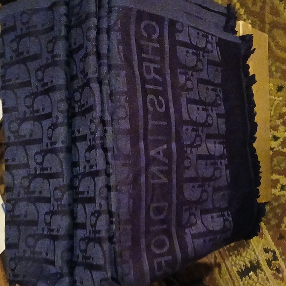 Christian Dior Oblique Monogram Jacquard Woven Navy Tone-on-tone Silk Wool Scarf - Picture 1 of 16